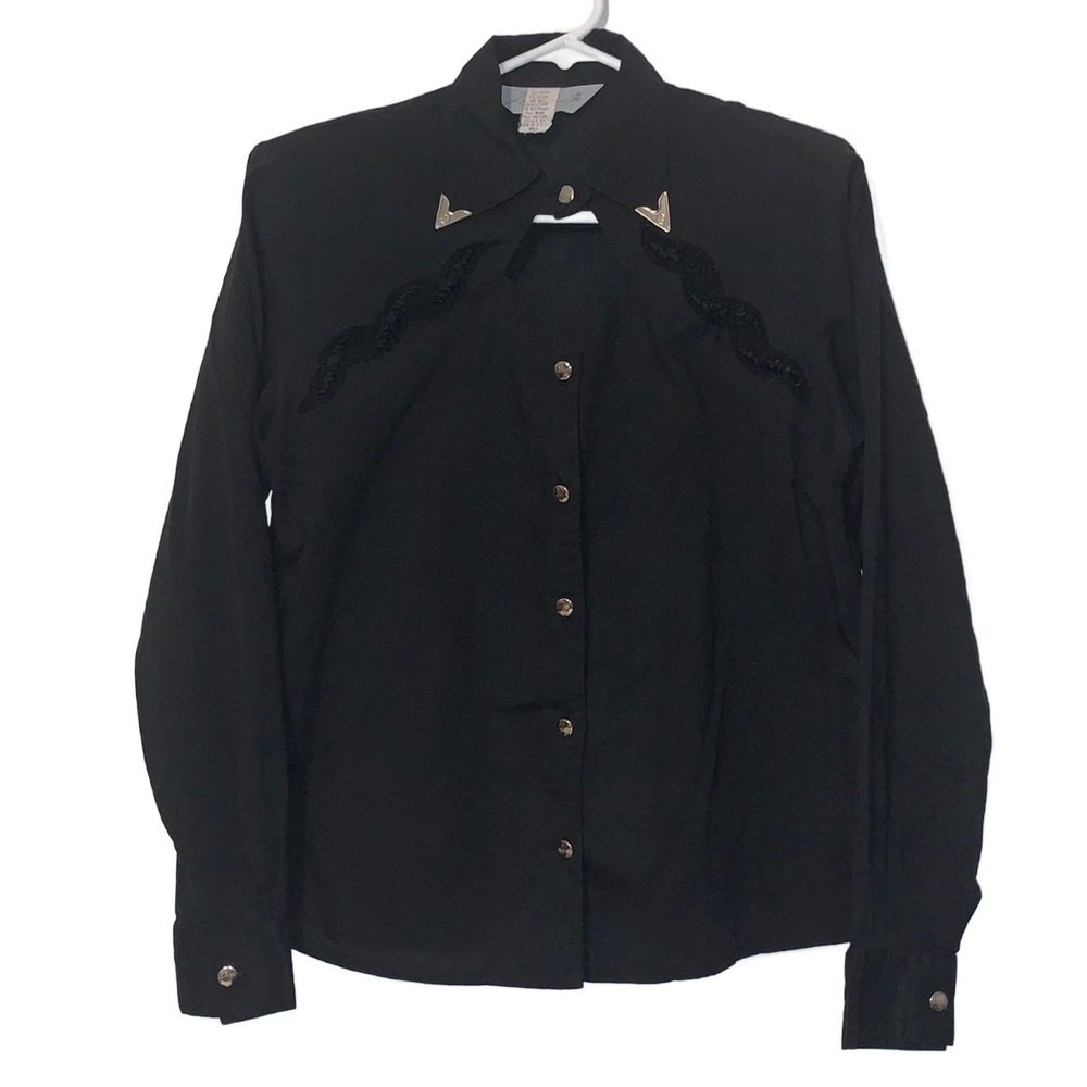 Vtg Lilia Smitty Women's Small Black Western Accent Top Button Down Long Sleeve